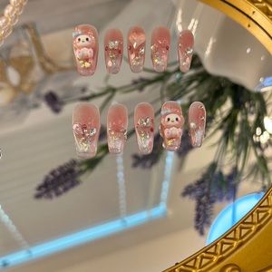 Melody Cute Pink Short Press On Nails For Girls